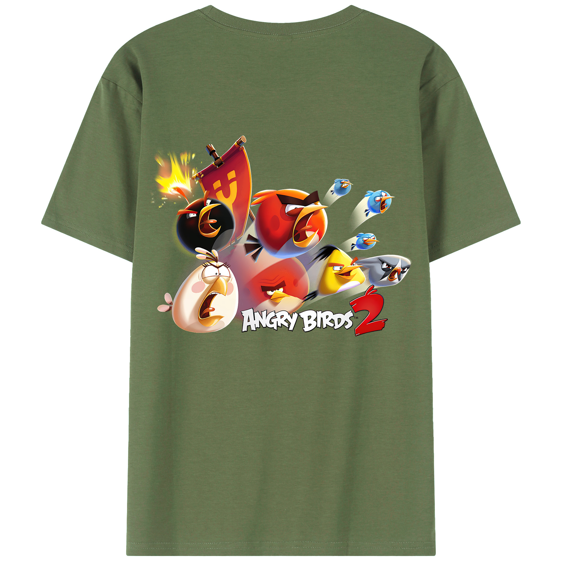 （画像用） Angry Birds アングリーバード 綿100％ メンズ半袖Tシャツ（バックプリント） 通気性